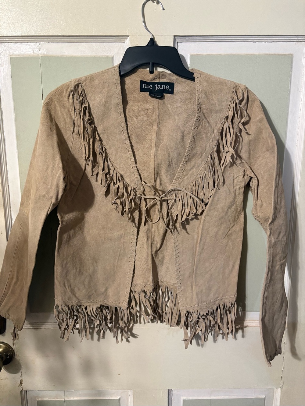 Me Jane Beige Fringe Suede-Style Jacket